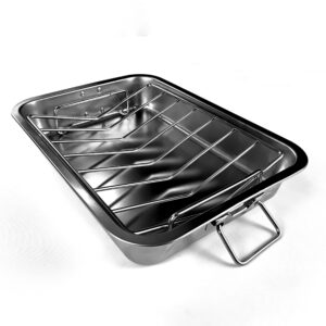 VBOYL 16" Premium Stainless Steel Roaster Pan Set with Baking & V-Shaped Racks - Heavy Duty, Healthy & Dishwasher Safe for Turkey, Chicken