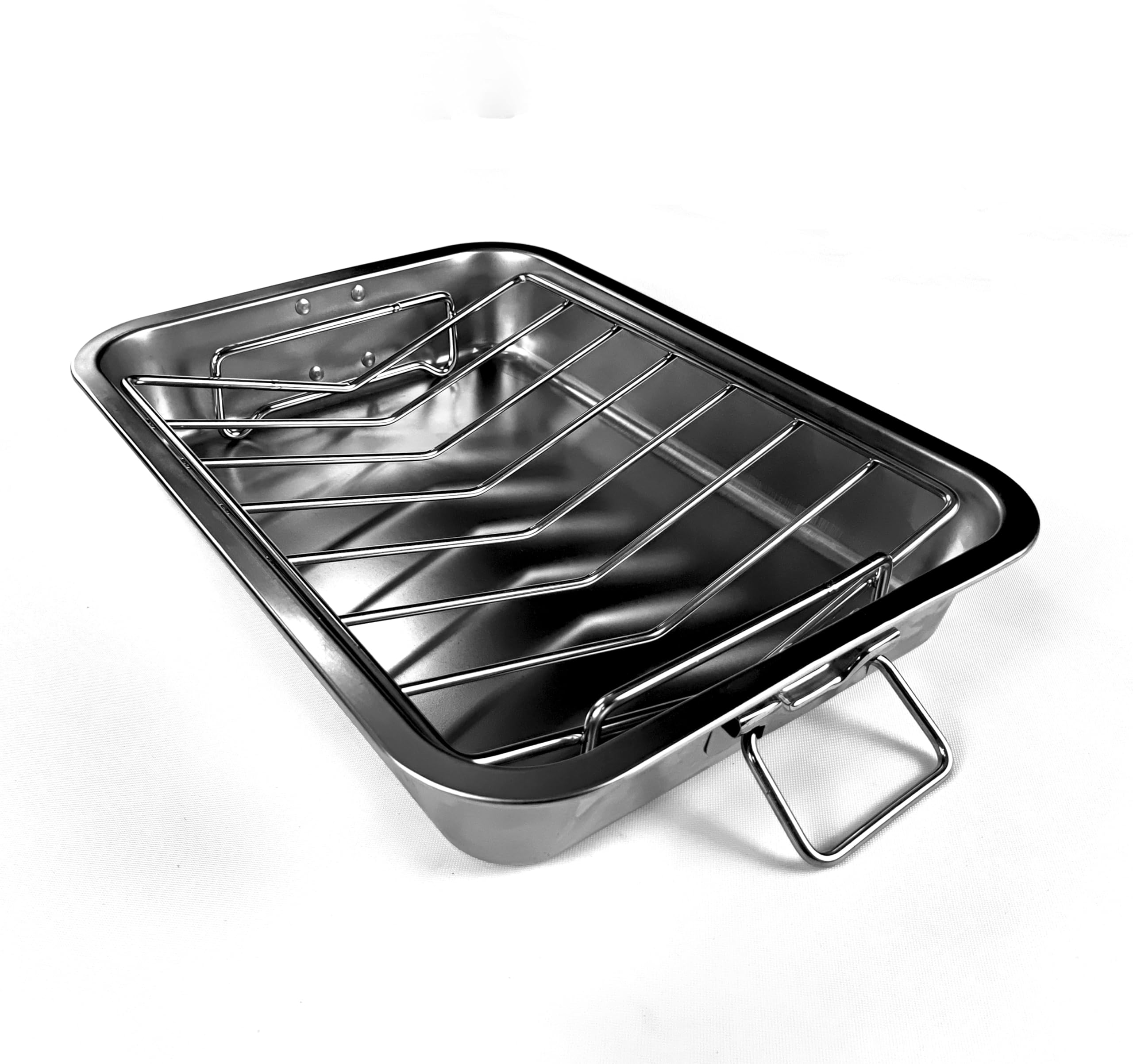 VBOYL 16" Premium Stainless Steel Roaster Pan Set with Baking & V-Shaped Racks - Heavy Duty, Healthy & Dishwasher Safe for Turkey, Chicken