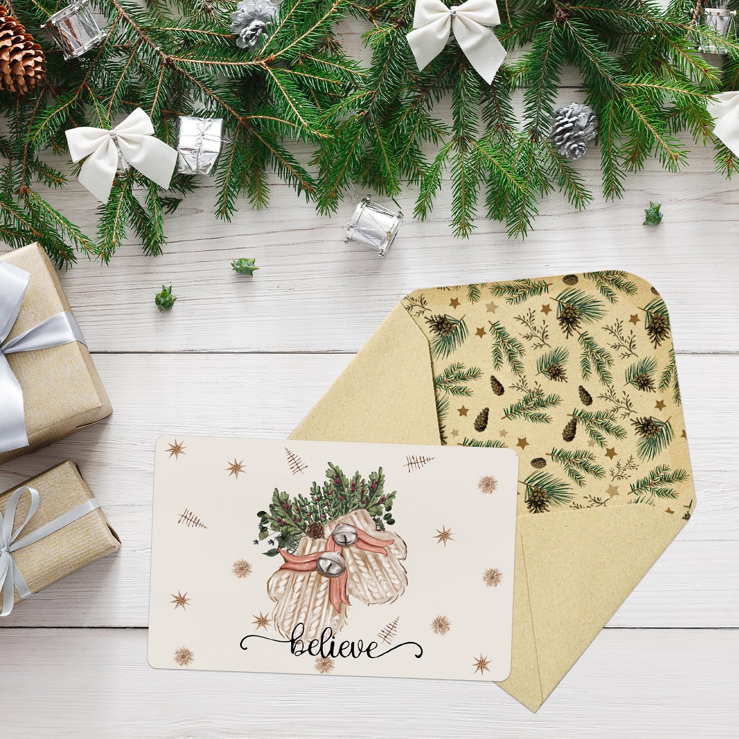 Artoid Mode 36 Pack Merry Christmas Thank You Cards Gloves Basket Xmas Tree Greeting Cards Gift With Envelope Sticker Blank Note Cards for Birthday Wedding Baby Shower Bridal Shower, 4 x 6 Inch