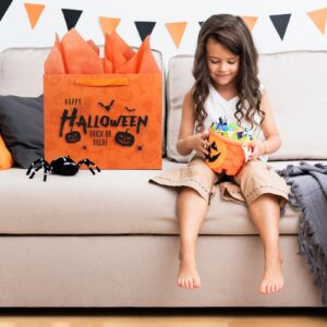 Halloween Trick or Treat Gift Bag with Greeting Card and Tissue Papers, 12.6" Reusable Halloween Paper Bag with Handles for Halloween Party Supplies