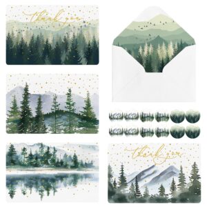 artoid mode 36 pack mountain tree forest thank you cards golden polka dot greeting cards gift with envelope sticker blank note cards for birthday wedding baby shower bridal shower, 4 x 6 inch