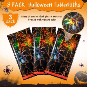 3 Pack Iridescent Halloween Spider Web Tablecloth Party Decorations, Plastic Spider Table Cloth, Disposable Halloween Table Decor Backdrop Banner for Haunted House Halloween Party Supplies, 54x108Inch