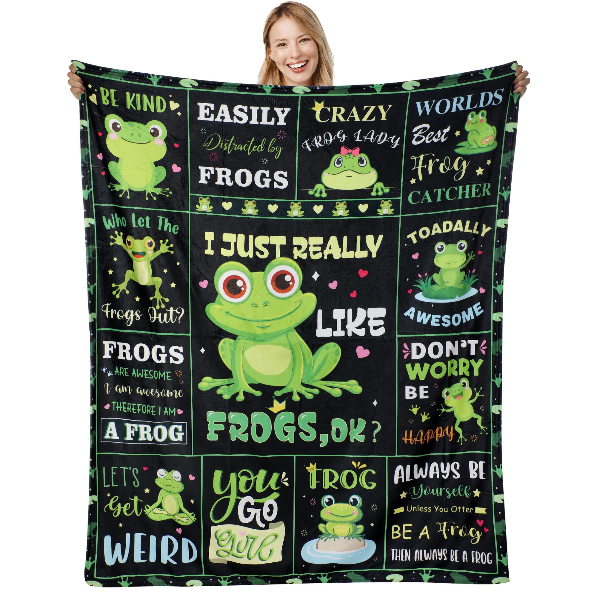 Poekuao Large Frog Blanket for Women, Frog Gifts for Frog Lovers, 50"x60" Frog Themed Gifts for Kids Adults, Frog Christmas Blankets Gift, Frog Gifts Blanket on Birthday