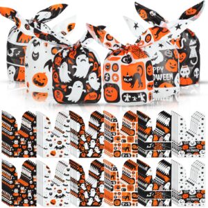 watersay 300 pcs halloween christmas treat bags, 6 style small christmas halloween bags candy bags cute rabbit ear halloween christmas goodie cookie bags for party gift(orange,pumpkin)