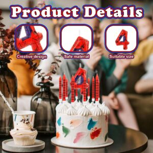 12pcs Spider Web Printed Candles & 1pc Number Candle, Red Blue Spider Themed Birthday Candle Spider Candles Spider Birthday Decorations for Boys Girls Cake Decor (Number 4)