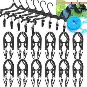 ddseexhe 12 pcs travel hangers,portable folding clothes hanger,travel accessories foldable travel hangers with clips,foldable clothes drying rack for travel,black plastic non slip clothing hangers