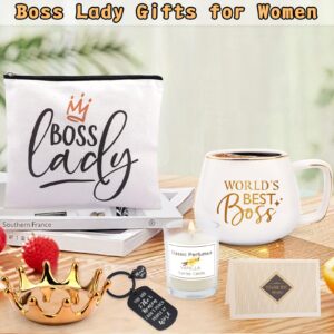 Boss Lady Gifts for Women, Boss Birthday Gifts for Her, Christmas Thank You Gifts for Boss Lady World’s Best Boss Coffee Mug, Make up Bag, Boss Appreciation Thanksgiving Gifts for Female Boss