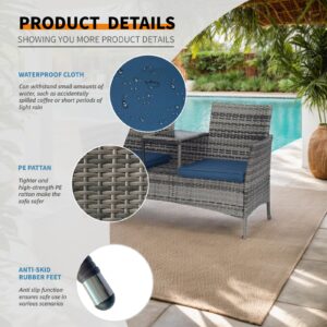 Generic 2-Seater Outdoor Patio Lounger Set with Coffee Table Durable 2-Person Outdoor Furniture - Ideal for lawn gardens, patios, balconies - Weather-resistant and low-maintenance, Gray-blue