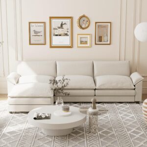 Shahoo Sectional Modular Sofa L Shaped Chenille Fabric Couch with High Supportive & Soft Sponges and Removable Ottoman, Sleeper Comfy Upholstered Furniture for Living Room, White