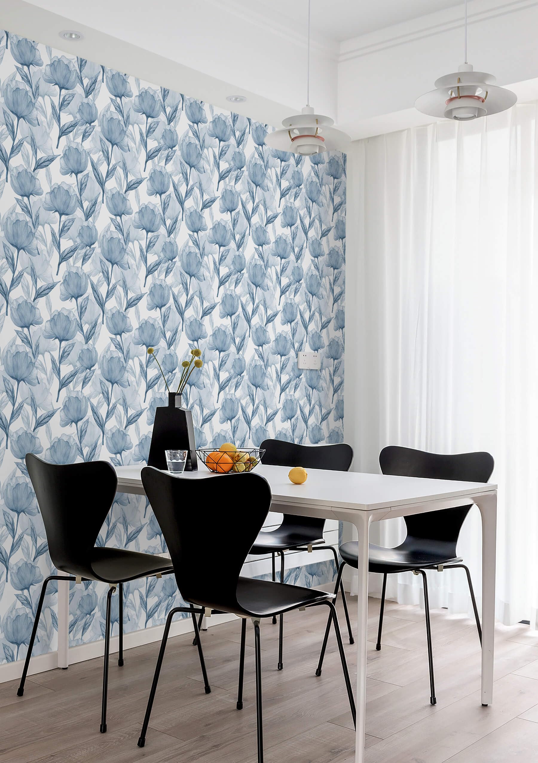 Heroad Brand Boho Floral Peel and Stick Wallpaper Blue and White Flowers Contact Paper for Cabinets Waterproof Contact Paper Removable Self Adhesive Drawer Liner Decoration Paper for Walls 17.3"x78.7"