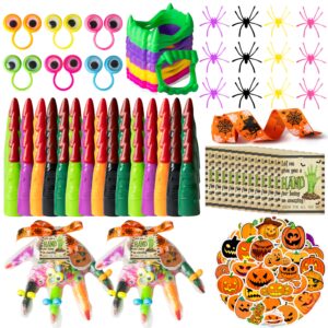 angolio 169pcs halloween party favors for kids, trick or treat toys giveaways eye ring witch gloves vampire dentures decorated goodie bag stuffers halloween parade