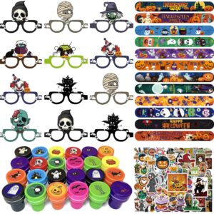 generic halloween party favors halloween toys - 160pcs halloween supplies favors halloween slap bracelets halloween stickers halloween stamps for kids halloween party favor halloween treat bags gifts