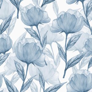 heroad brand boho floral peel and stick wallpaper blue and white flowers contact paper for cabinets waterproof contact paper removable self adhesive drawer liner decoration paper for walls 17.3"x78.7"