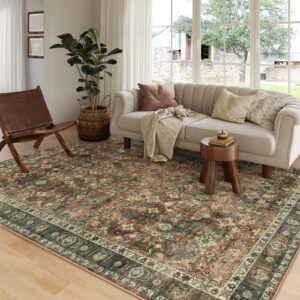 lahome 8 x 10 area rugs for living room,fall large boho rugs for bedroom aesthetic,brown dining room rugs for under table,oriental retro accent carpet for dorm home office(8'x10',vintage-01)