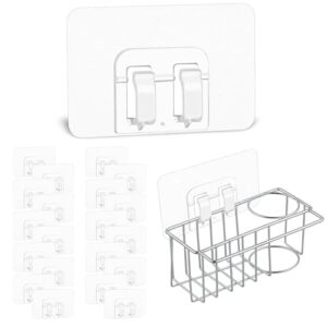 qianyu 20 pack adhesive hooks for hanging heavy duty removable waterproof transparent reusable seamless self adhesive utility wall hooks perfect for bathroom kitchen and home improvement