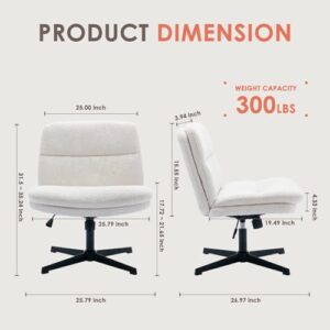 COLAMY Criss Cross Chair-Cross Legged Office Chair No Wheels, Armless Wide Office Desk Chair, Sherpa Swivel Vanity Chair with Bouble-Layer Cushion for Makeup, Small Space, Home-Cream