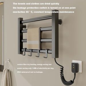 KHZKHC Towel Warmers 80w, Electric Heated Towel Dryer, One-Button 55 ° C, Punching/No Punching, Ipx4 Waterproof No Leakage, for Kitchen, Bathroom, Bedroom, Study Corridor