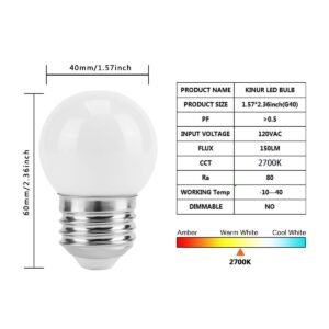 KINUR G40 Small Low wattage LED Edison Bulb 2700K 2 watt-15 watt Equivalent, E26 Base Low watt Soft Warm Light Bulbs for Healthy Sleep and Baby Nursery Light 4 Pack