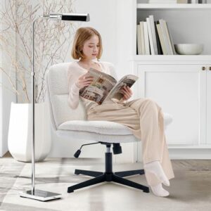 COLAMY Criss Cross Chair-Cross Legged Office Chair No Wheels, Armless Wide Office Desk Chair, Sherpa Swivel Vanity Chair with Bouble-Layer Cushion for Makeup, Small Space, Home-Cream