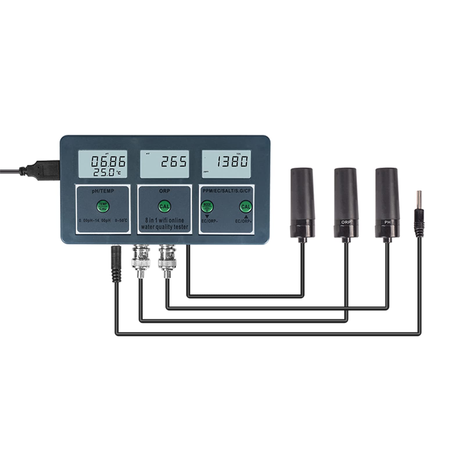 New Professional 8 in 1 Multi-parameter Water Testing Meter Digital LCD Multi-function Water Quality Monitor PH/EC/TDS/SALT/S.G/CF/ORP/Temperature Multiparameter Water Quality Tester