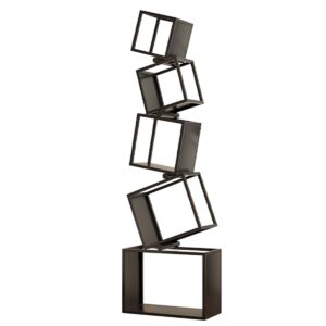 buzuey modern bookshelf,5-tier bookcase,72.8" tall black bookshelf,unique geometric book shelf,corner storage shelves for cds/books/home decor,display shelf for living room, bedroom, study room