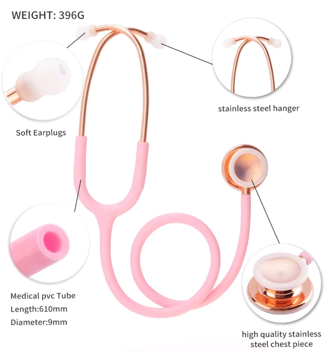 professoRs Pink Stethoscope for Students Nurse Doctor, Beautiful Gold-Plated Stetho for Clinical Use, Professional high-sensitivity fiber membrane, Double Sided Stethoscope by professoR