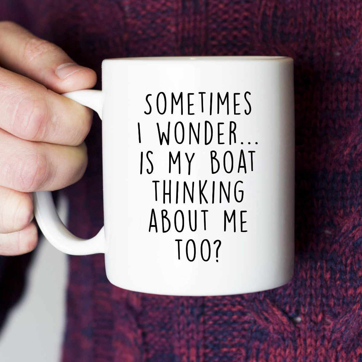 Gelid Sometimes I Wonder Is My Boat Is Thinking About Me Too - Funny Boat Captain Gift Idea for Men, Him, Husband - Best Nautical Sailor Birthday Present for Dad - 11oz White Coffee Mug Tea Cup