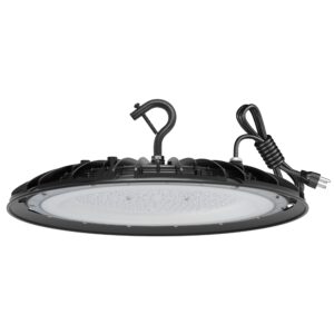 eilpass super bright high bay led shop lights - 150w 5000k daylight, 21000lm 120vac with 5ft cord & us plug. standard us hook, ip65 waterproof led high bay ufo lights