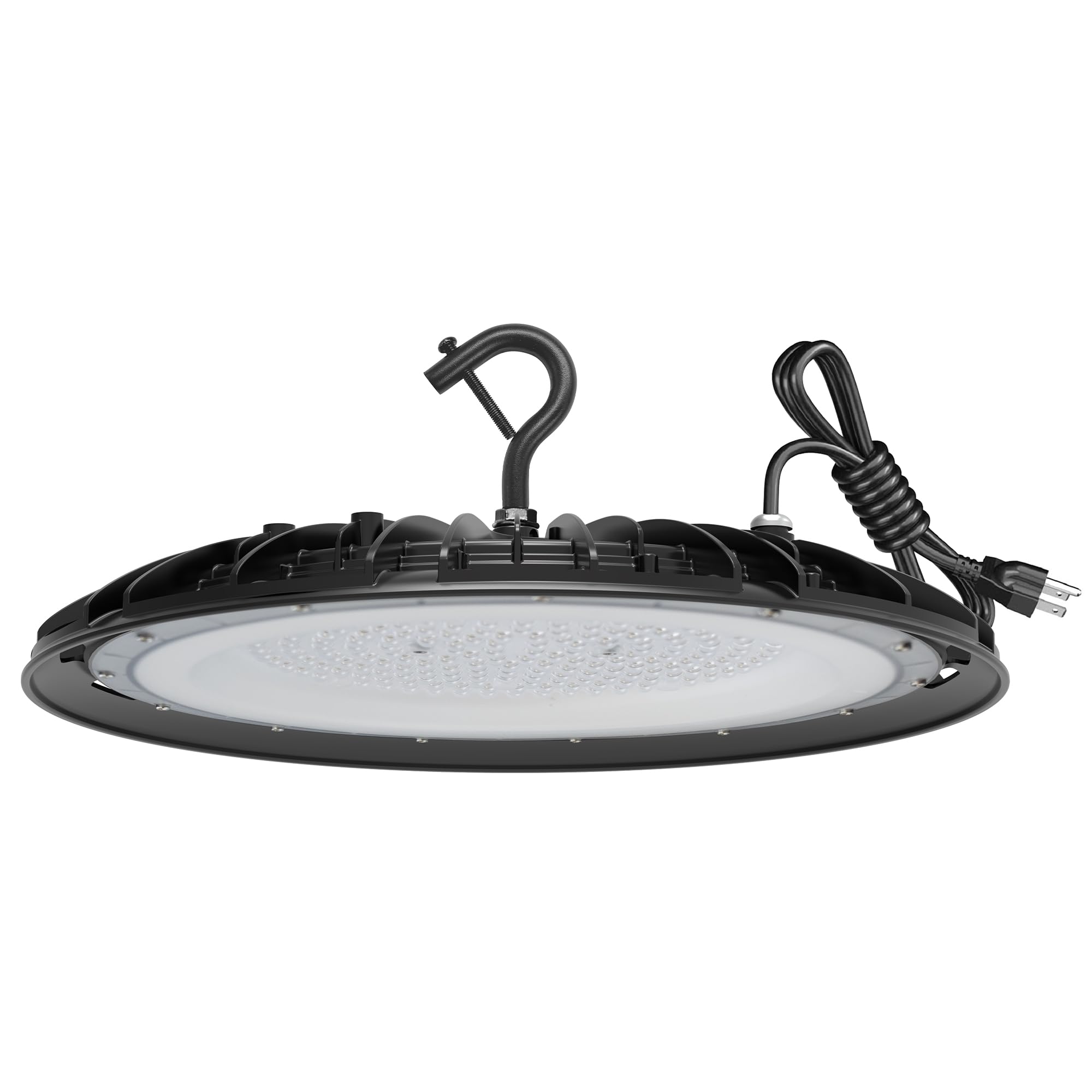 Eilpass Super Bright High Bay LED Shop Lights - 150W 5000K Daylight, 21000LM 120VAC with 5ft Cord & US Plug. Standard US Hook, IP65 Waterproof led high Bay UFO Lights