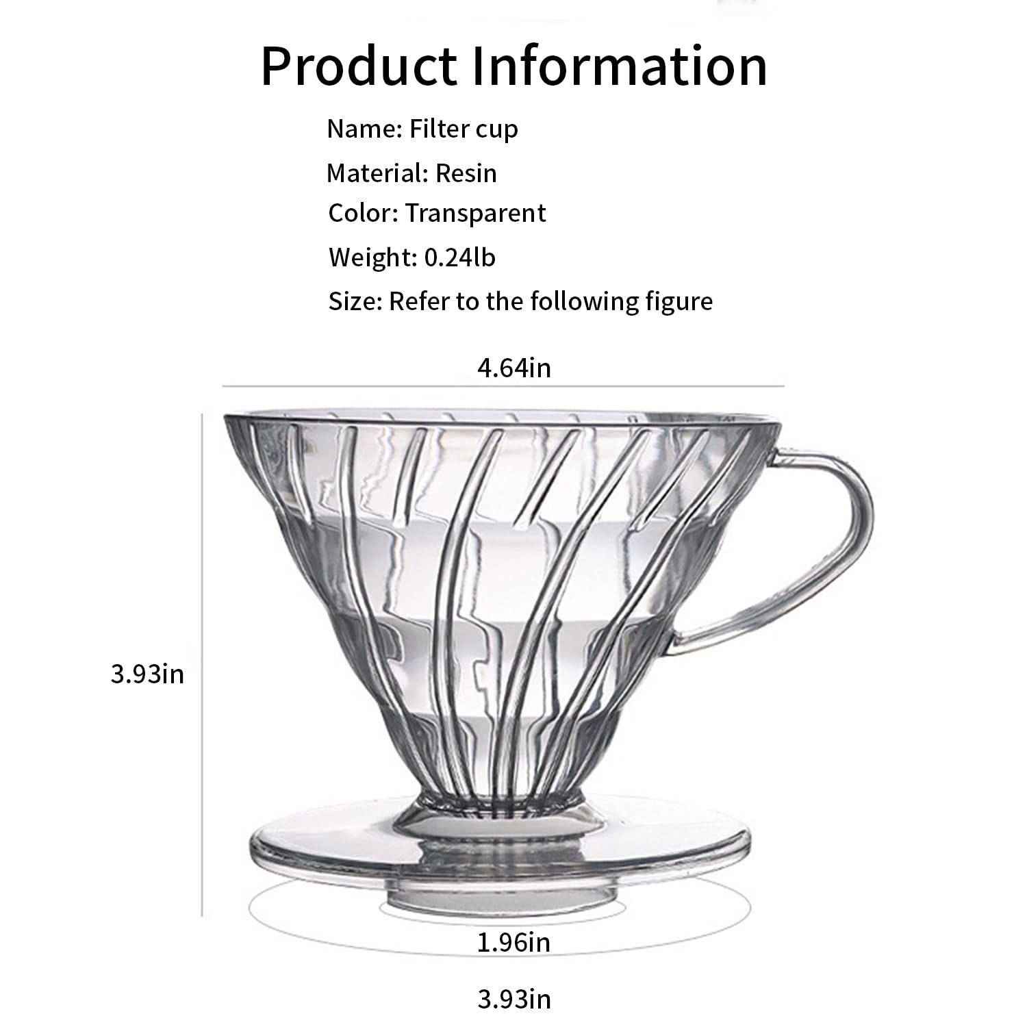 Marirao V60 Plastic Coffee Dripper,Pour Over Coffee Makers, (Clear, Large, 2-4Cups)