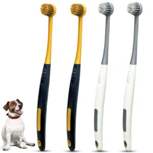 pilopgaso dog toothbrush 4pack round head dog tooth brush kit, toothbrush for dogs soft pet toothbrush for sensitive teeth small dog toothbrush mit anti-slip rubber handle for pet plaque dental care