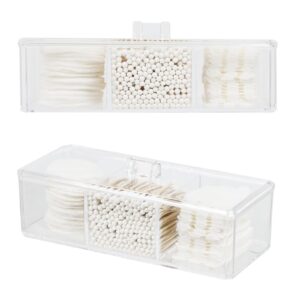 ZEXALOR Clear Bathroom Dresser Organizer - Cotton Ball Swab Holder with 3 Divided Compartments&Lid, , Waterproof Transparent Small Plastic Storage Containers, Vanity Makeup Organization (Clear)