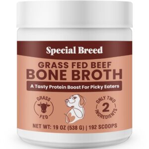 19oz bone broth powder for dogs and cats - 192 scoops - dog and cat food topper, grass fed beef broth supplement