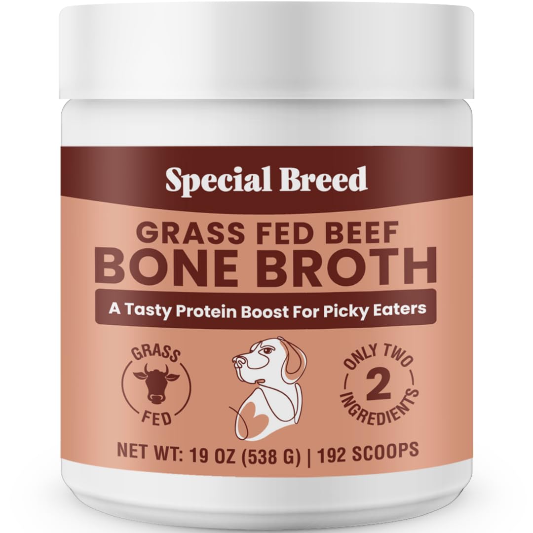 19oz Bone Broth Powder for Dogs and Cats - 192 Scoops - Dog and Cat Food Topper, Grass Fed Beef Broth Supplement