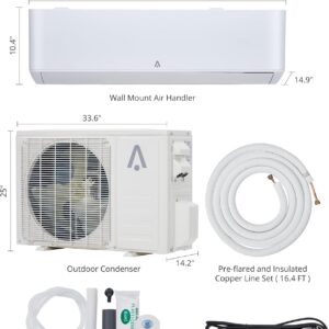 9000 BTU Mini Split Air Conditioner, 23 SEER2 Mini Split AC/Heating System, Inverter Ductless Air Conditioner w/Alexa,Pre-Charged & 16.4ft Installation Kits, 115V AC Unit Cools Room up to 450 Sq. Ft