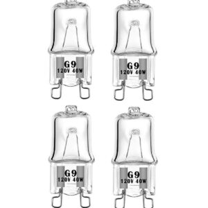 Fugedox G9 Bulb 40W, G9 Halogen Light Bulbs 2 Pin Base 120V Xenon Small Light Bulb for Range Hood Light, Bathroom Light Bulbs, Cabinet Lights, Dimmable, 2700K Warm White (4 Pack)