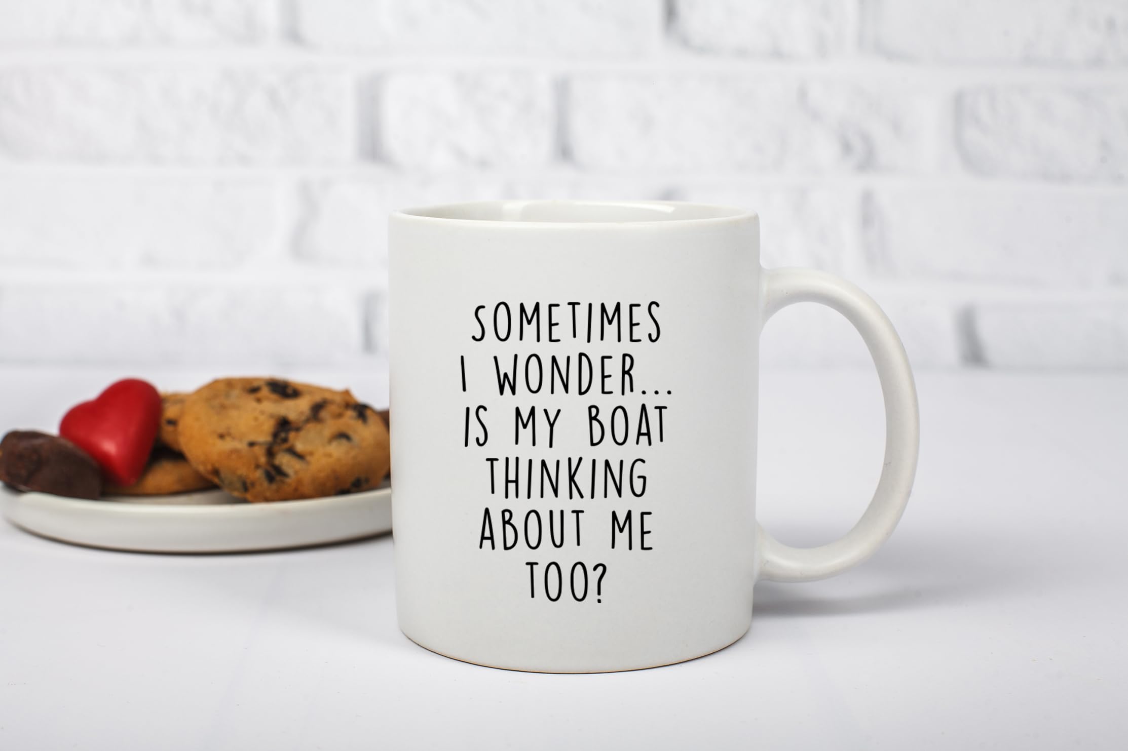 Gelid Sometimes I Wonder Is My Boat Is Thinking About Me Too - Funny Boat Captain Gift Idea for Men, Him, Husband - Best Nautical Sailor Birthday Present for Dad - 11oz White Coffee Mug Tea Cup