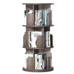 nidouillet rotating bookshelf, 3 tier revolving bookcase 360 display round bookshelf narrow swivel corner book shelf standing bookcase for adult bedroom, living room