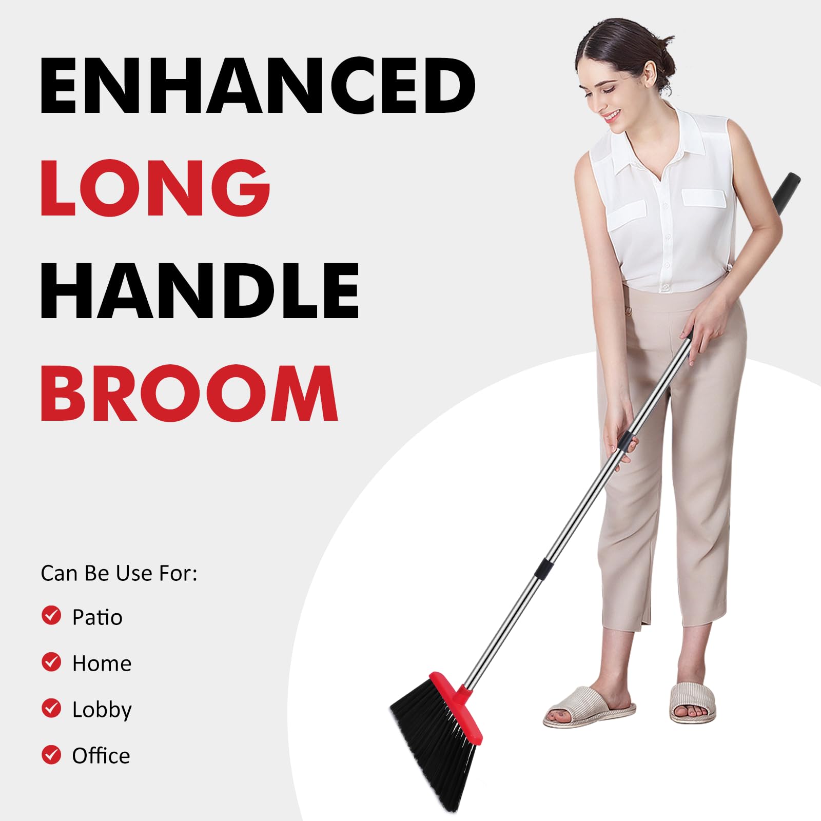 Heavy Duty Broom, 55 Inch Long Handle Outdoor Large Angle Brooms, Commercial Broom for Sweeping Indoor, for Home Garage Kitchen Office Courtyard Lobby Patio Lawn Concrete