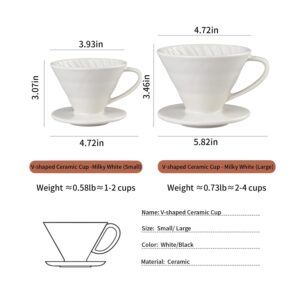 Pour Over Coffee Maker, Pour Over Coffee Dripper, Manual Porcelain Slow Brewing Accessories for Travel, Camping, Office, Home, Cafe, Coffee Gifts(White, Large, 2-4Cups)