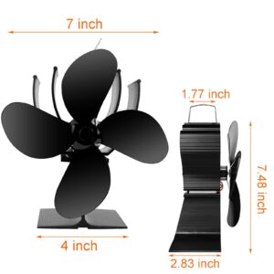 drtulz Wood Stove Fan Black Fireplace 4 Blade Heat Powered Stove Fan for Wood Log Wood Burner Fireplace Eco Friendly Fan for Home