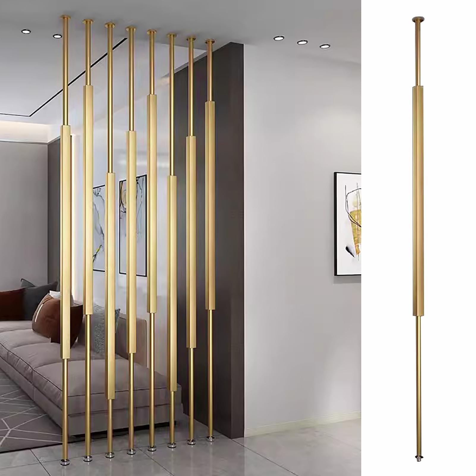 Elitix 1 Pc Wall Partition Room Divider Floor to Ceiling, 70 to 300 Cm Tall Modern Privacy Screens Post, Small Space Decor Divider Column for Home Office(Gold,180cm(5.9ft))