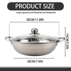 Stainless Steel Shabu Hot Pot 11.8Inch Divided Hot Pot Pan,Dual Sided Soup Cookware Cooking Pot with Divider Induction Cooktop Gas Stove