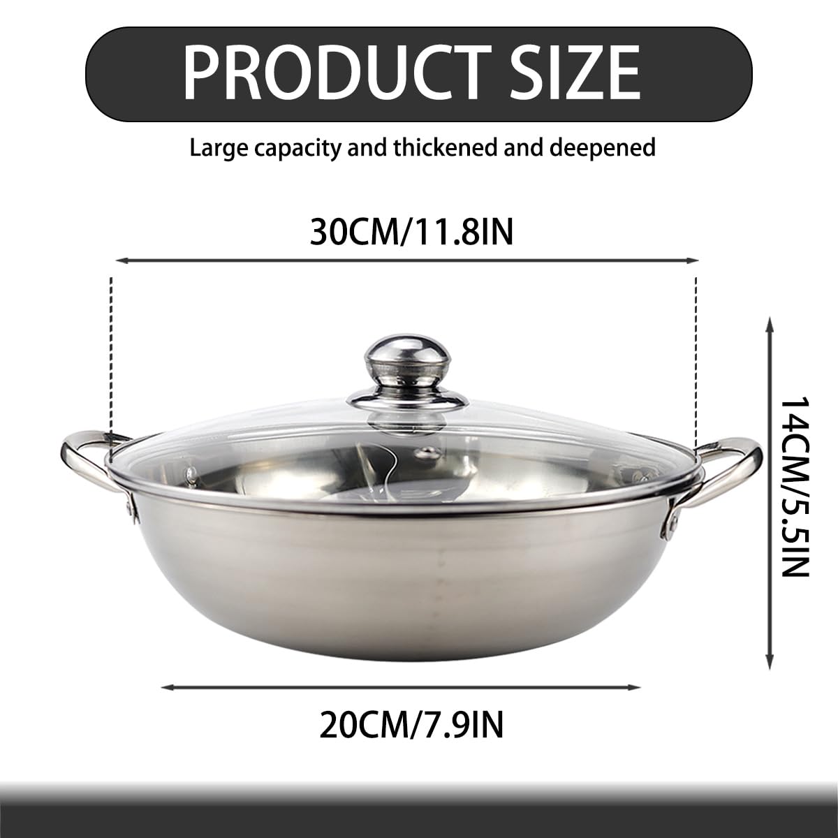 Stainless Steel Shabu Hot Pot 11.8Inch Divided Hot Pot Pan,Dual Sided Soup Cookware Cooking Pot with Divider Induction Cooktop Gas Stove