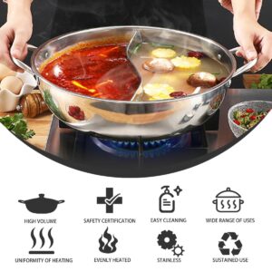 Stainless Steel Shabu Hot Pot 11.8Inch Divided Hot Pot Pan,Dual Sided Soup Cookware Cooking Pot with Divider Induction Cooktop Gas Stove