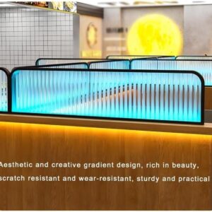 LXXW Countertop Screen Partition, Striped Glass Decorative Dividers with LED Light for Dining Areas, Bars Restaurant Table Top Separator(Black,120x25cm)