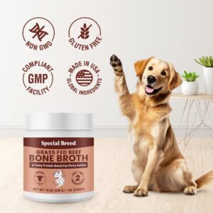 19oz Bone Broth Powder for Dogs and Cats - 192 Scoops - Dog and Cat Food Topper, Grass Fed Beef Broth Supplement