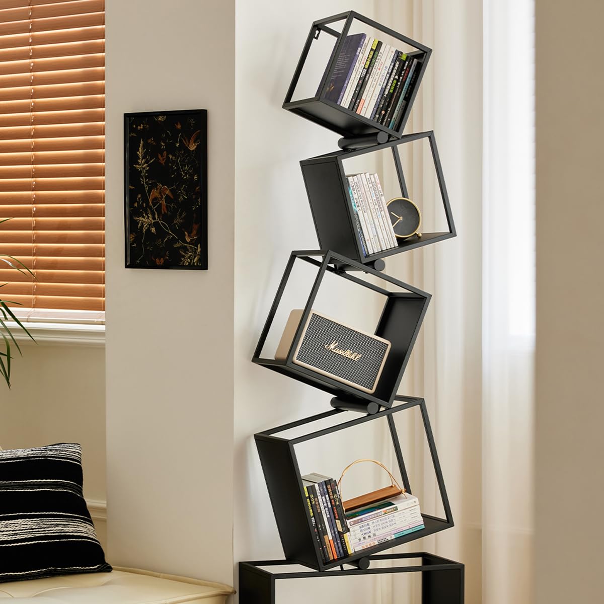 BUZUEY Modern Bookshelf,5-Tier Bookcase,72.8" Tall Black Bookshelf,Unique Geometric Book Shelf,Corner Storage Shelves for CDs/Books/Home Decor,Display Shelf for Living Room, Bedroom, Study Room