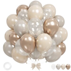 beige white gold balloons,12 inchs sand white metallic champagne clear bride balloons for girls wedding anniversary bachelorette party boho bridal shower birthday decorations