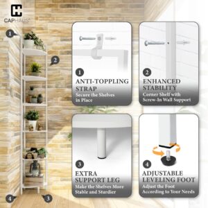 CAPHAUS 6 Tier Corner Shelf, 71.1-Inch Tall Corner Bookshelf, Corner Display Rack with Metal Frame, Round Corner Shelf Unit Rack, Tall Corner Stand for Bathroom, Living Room, Home, Office, White